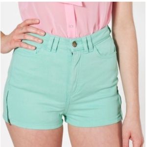 Mint Green Stretch Twill High-Waist Shorts